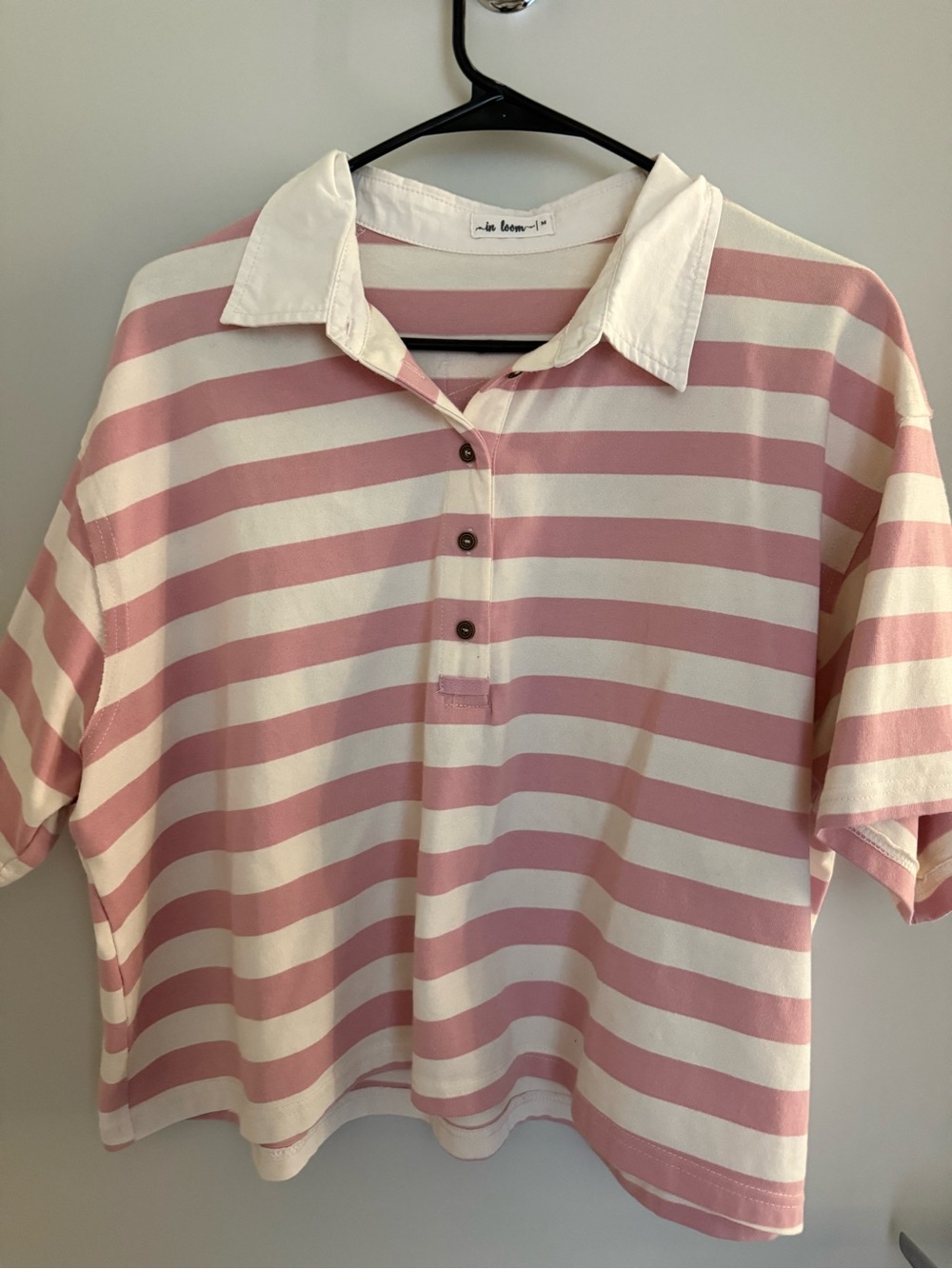 Pink and White Striped Polo Top - Women
